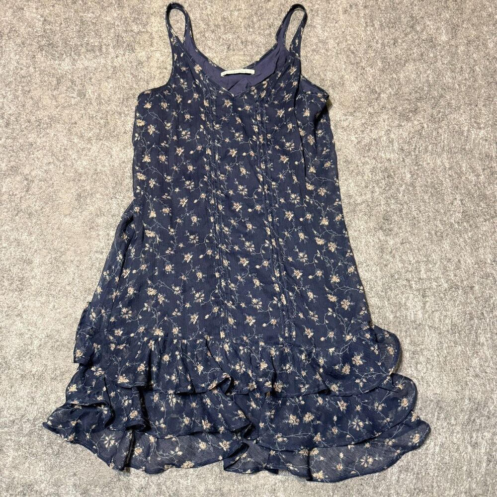Abercrombie Fitch Womens Mini Dress Size XS Blue Floral Ruffle Hem Straps